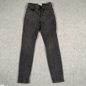 Everlane The High Rise Skinny Jeans Womens 28 Washed Black Button Fly‎ Denim